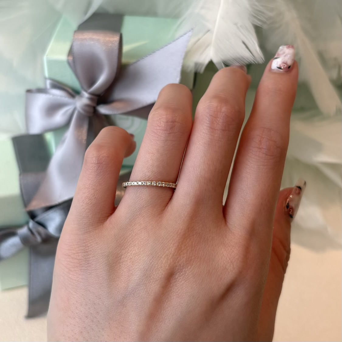 鍛造製法ゴールド結婚指輪　華奢なハーフエタニティ