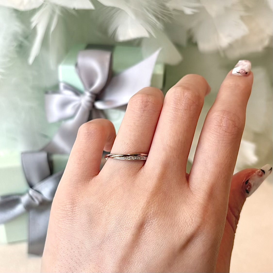 リネア結婚指輪　ピンクゴールドとプラチナのコンビネーション