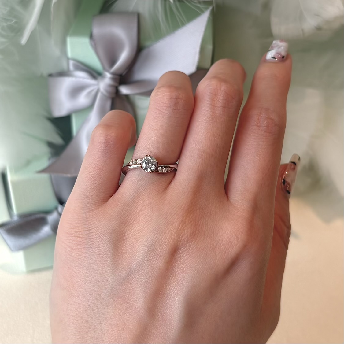ハニーハート婚約指輪　ピンクゴールドとプラチナのコンビネーションリング