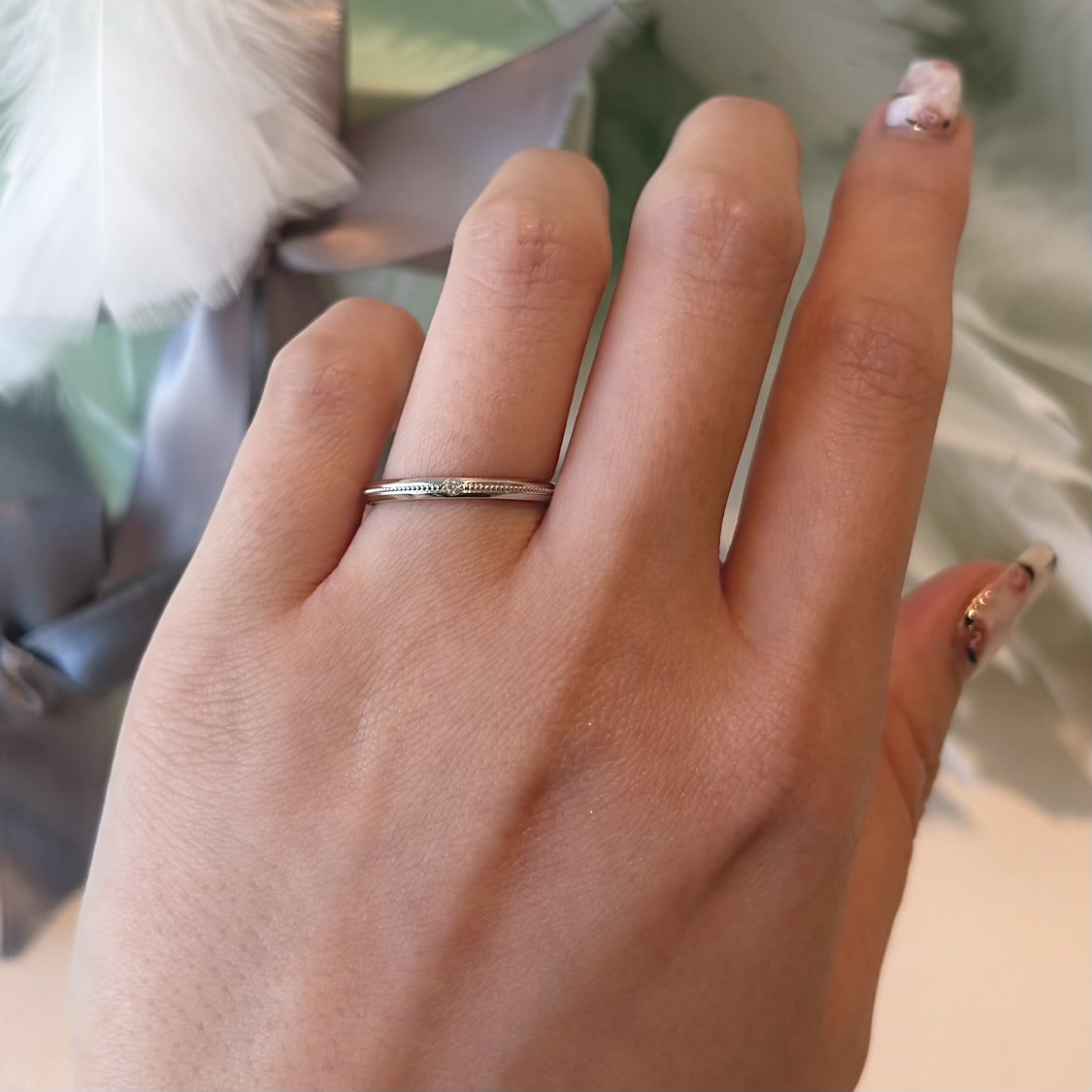 純プラチナ鍛造製法　ミル打ちの結婚指輪